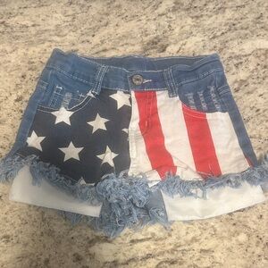 Patriotic Denim Shorts with Fringe